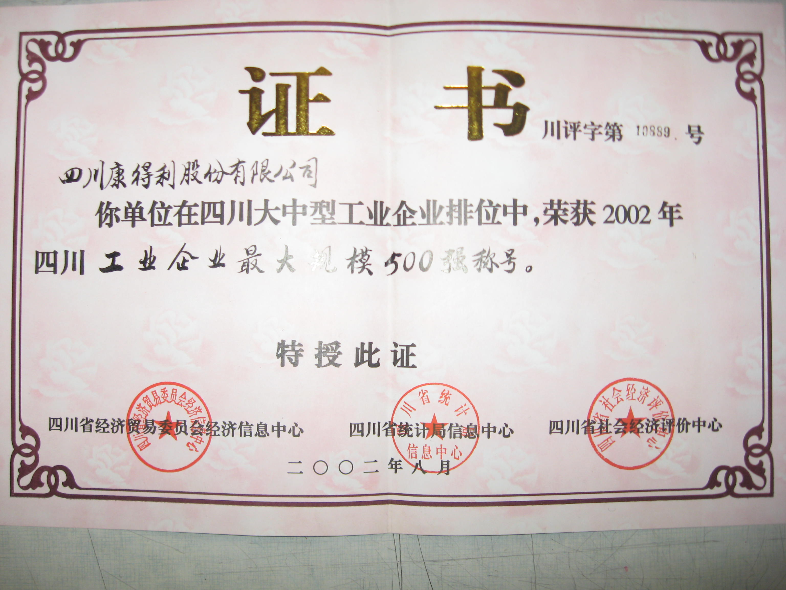 2002四川工業(yè)企業(yè)最大規(guī)模500強(qiáng)